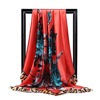 Foulard Sciarpa Donna Casual Elegante Quadrata Effetto Seta Rosso