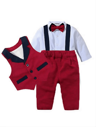 Abbigliamento Bambino Completo Gilet Monopetto Camicia Pantaloni Bretelle Papillon Elegante - DA NOTARE