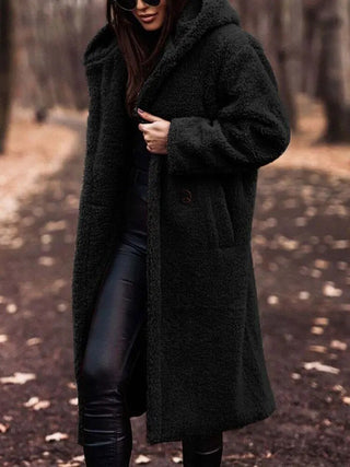 Abbigliamento Cappotto Donna Teddy Coat Cappuccio Bottone Tasche Morbido Caldo Autunno Inverno Comodo - DA NOTARE