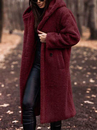 Abbigliamento Cappotto Donna Teddy Coat Cappuccio Bottone Tasche Morbido Caldo Autunno Inverno Comodo - DA NOTARE