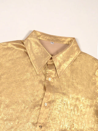 Abbigliamento Donna Camicia Oro Manica Lunga Scollo V Colletto Punte Dritte Elegante Sensuale - DA NOTARE