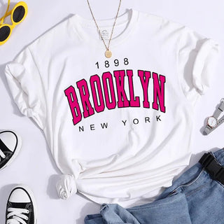 Abbigliamento Donna Maglia Maglietta Girocollo Mezza Manica Stampa Brooklyn New York Casual Sportiva Comoda - DA NOTARE
