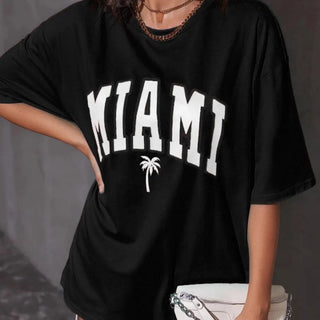 Abbigliamento Donna Maglia Maglietta Girocollo Mezza Manica Stampa Miami Oversize Comoda Casual - DA NOTARE