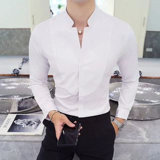Abbigliamento Maschile Camicia Collo Coreano Monopetto Monocolore Aderente Casual Elegante - DA NOTARE