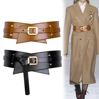 Accessorio Donna Cintura Larga Fibbia Pelle Monocolore Cappotto Elegante - DA NOTARE