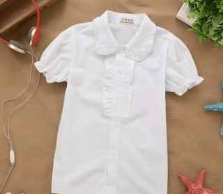 Camicia Bambina Mezza Manica Bottoni Elegante Festa Evento Bianco - DA NOTARE