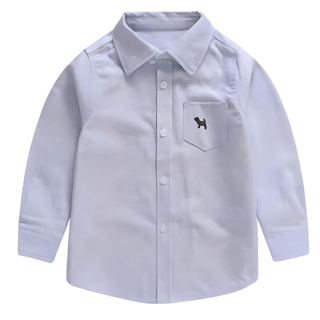 Camicia Bambino Casual Tinta Unito Colletto Risvoltato Bottoni Taschino Logo Cotone - DA NOTARE