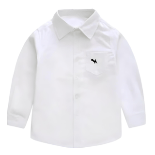 Camicia Bambino Casual Tinta Unito Colletto Risvoltato Bottoni Taschino Logo Cotone - DA NOTARE