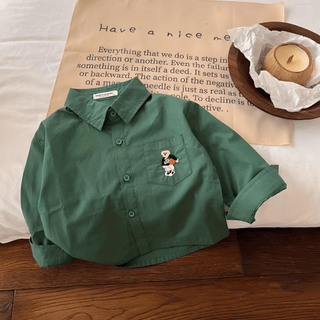 Camicia Bambino Tinta Unita Manica Lunga Colletto Risvoltato Logo Taschino Polsini Cotone - DA NOTARE