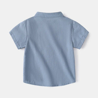 Camicia Stile Coreano Bambino Casual Girocollo Mezza Manica Taschino Tinta Unita Cotone - DA NOTARE