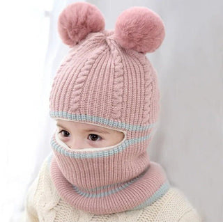 Cappello Sciarpa Unisex Unito Bambina Bambino Trama Intrecciata Pompon Autunno Inverno - DA NOTARE