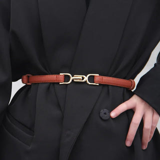 Cintura Donna Regolabile Sottile Cinturino Fibbia Oro Ecopelle Accessorio Femminile - DA NOTARE