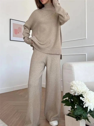 Completo 2 Pezzi Autunno Inverno Tinta Unita Collo Alto Maglione Pantalone Casual Comodo - DA NOTARE