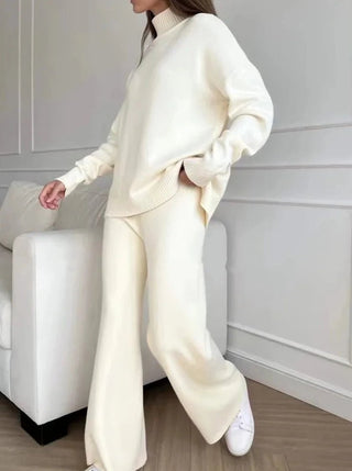 Completo 2 Pezzi Autunno Inverno Tinta Unita Collo Alto Maglione Pantalone Casual Comodo - DA NOTARE
