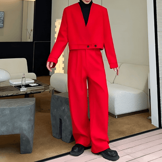 Completo Uomo Giacca Cropped Scollo V Manica Lunga Pantalone Monocolore Casual Elegante - DA NOTARE