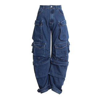 Jeans Cargo Donna Casual Vintage Over Size Cotone Tasche Zip Bottone Passanti - DA NOTARE
