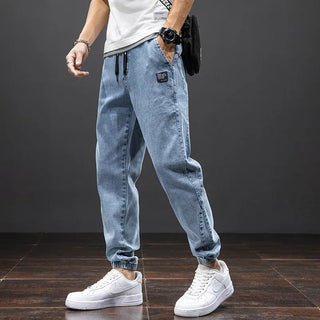 Jeans Cargo Uomo Denim Casual Vintage Laccio Regolabile Elastico Tasche - DA NOTARE