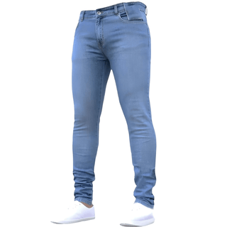 Jeans Denim Uomo Design Casual Elasticizzato Tasche Laterali Vestibilità Skinny Chiusura Cerniera Bottone - DA NOTARE