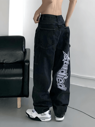 Jeans Denim Uomo Design Streetwear Hip-hop Gamba Larga Oversize Stampa Scritta - DA NOTARE