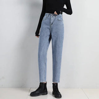 Jeans Donna Denim Pantalone Dritto Tasche Passanti Casual Vintage Moda Femminile - DA NOTARE