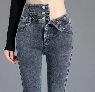 Jeans Donna Imbottitura Peluche Caldo Autunno Inverno Casual Moda Femminile - DA NOTARE