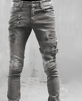 Jeans Streetwear Skinny Denim Uomo Aderente Casual Moda Tasche Bottoni Cerniere - DA NOTARE