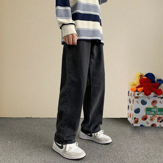 Jeans Uomo Modello Coreano Wide Leg Oversize Tasche Zip Denim - DA NOTARE