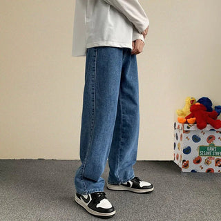 Jeans Uomo Modello Coreano Wide Leg Oversize Tasche Zip Denim - DA NOTARE
