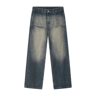 Jeans Vintage Vita Alta Uomo Tasca Frontale Gamba Larga Dritto Design Casual - DA NOTARE