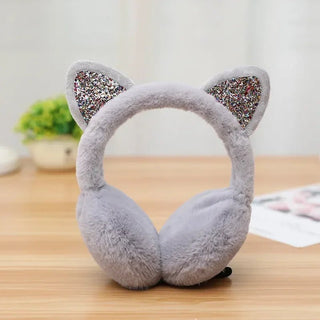 New Lovely Winter Warm Cat Ear Warmers Glitter Ears Plush Earmuffs for Women Playful Girls Ear Muffs Cold Protection Warm Hot - DA NOTARE