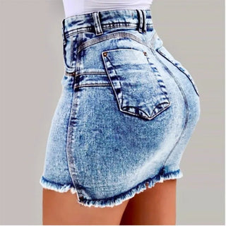 Pantaloncino Donna Jeans Short Vita Alta Tinta Unita Casual Aderente Bottone Zip Tasche - DA NOTARE