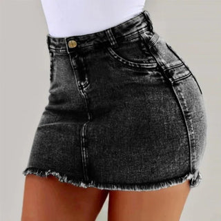 Pantaloncino Donna Jeans Short Vita Alta Tinta Unita Casual Aderente Bottone Zip Tasche - DA NOTARE