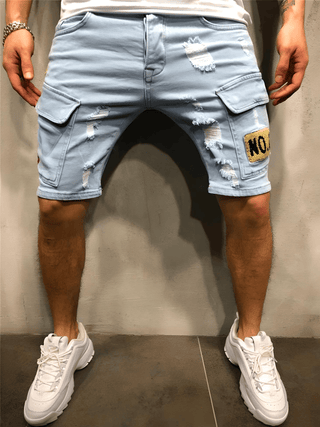 Pantaloncino Jeans Uomo Design Casual Strappato Tasche Ricamo Colorato - DA NOTARE
