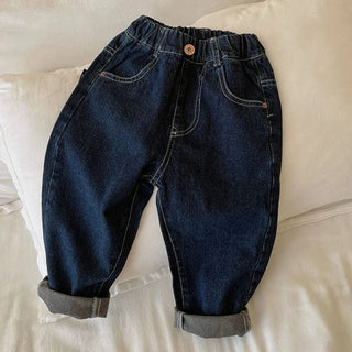 Pantalone Bambino Jeans Denim Lavaggio Scuro Elastico Bottone Tasche Casual Comodo - DA NOTARE