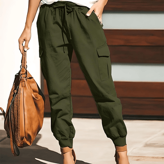 Pantalone Cargo Cintura Moda Tasche Elasticizzato Tinta Unita Donna Design Casual - DA NOTARE