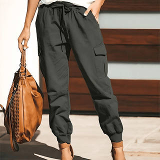 Pantalone Cargo Cintura Moda Tasche Elasticizzato Tinta Unita Donna Design Casual - DA NOTARE