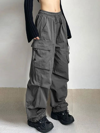 Pantalone Cargo Donna Oversize Tinta Unita Casual Elastico Tasche Laccio Regolabile - DA NOTARE
