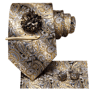 Set Cravatta Motivo Paisley Fazzoletto Ferma Cravatta Gemelli Uomo Design Elegante - DA NOTARE