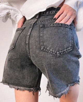 Shorts Donna Pantaloncino Jeans Denim Cerniera Bottone Tasche Frange Casual Comodo - DA NOTARE