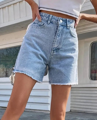 Shorts Donna Pantaloncino Jeans Denim Cerniera Bottone Tasche Frange Casual Comodo - DA NOTARE