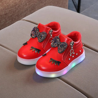 Sneakers Bambina Fiocco Paillettes Cerniera Cotone Illuminazione Colori Scarpe Bimba - DA NOTARE
