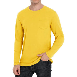 T-shirt Cotone Uomo Manica Lunga Taschino Casual Traspirante Girocollo Monocolore - DA NOTARE