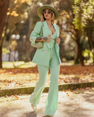 Tailleur Donna Giacca Top Cropped Pantalone Zampa Casual Elegante - DA NOTARE