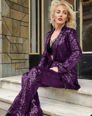 Tailleur Donna Paillettes Completo 2 Pezzi Blazer Pantalone Palazzo Elegante Cerimonia Eventi - DA NOTARE
