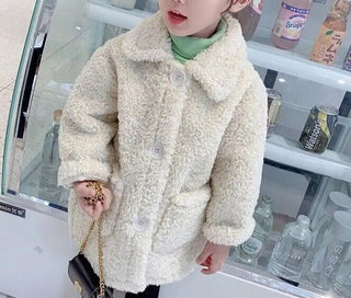 Teddy Coat Abbigliamento Bimba Cappotto Bottoni Monocolore Tasche Casual Elegante Caldo Inverno - DA NOTARE