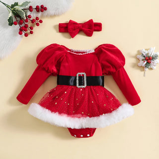 Vestito Bambina Natale Gonna Campana Cintura Fiocco Tulle Stelle Gioiello Feste Natalizie - DA NOTARE