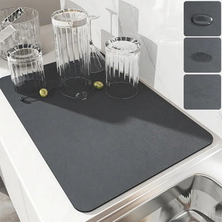 Paillasson de séchage plat en caoutchouc en cuir mat égouttoir à vaisselle super absorbant vaisselle de cuisine napperon