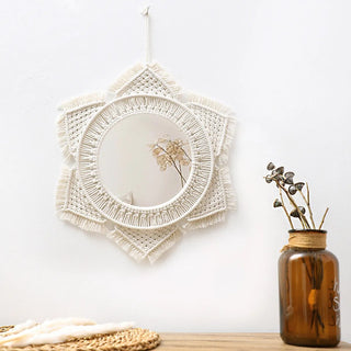 Macrame Mirror Round Decorative Aesthetic Furniture Room Wall Hanging Living Room