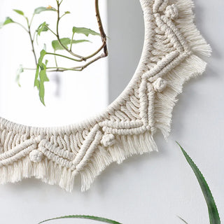 Macrame Mirror Round Decorative Aesthetic Furniture Room Wall Hanging Living Room